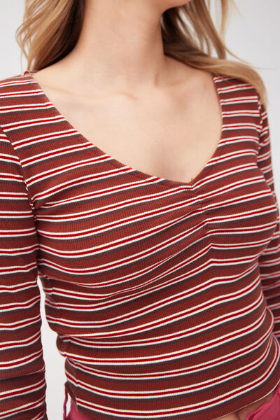 T-shirt fronces poitrine rayé