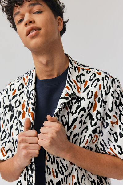 Chemise imprimée manches courtes lin