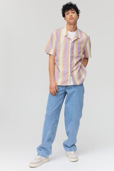 Chemise rayée manches courtes lin viscose