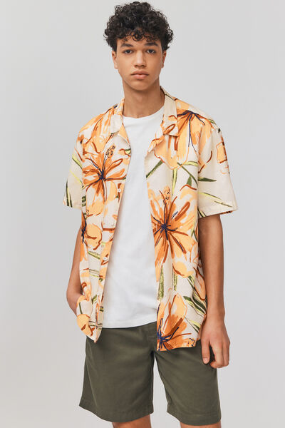 Chemise imprimée manches courtes lin