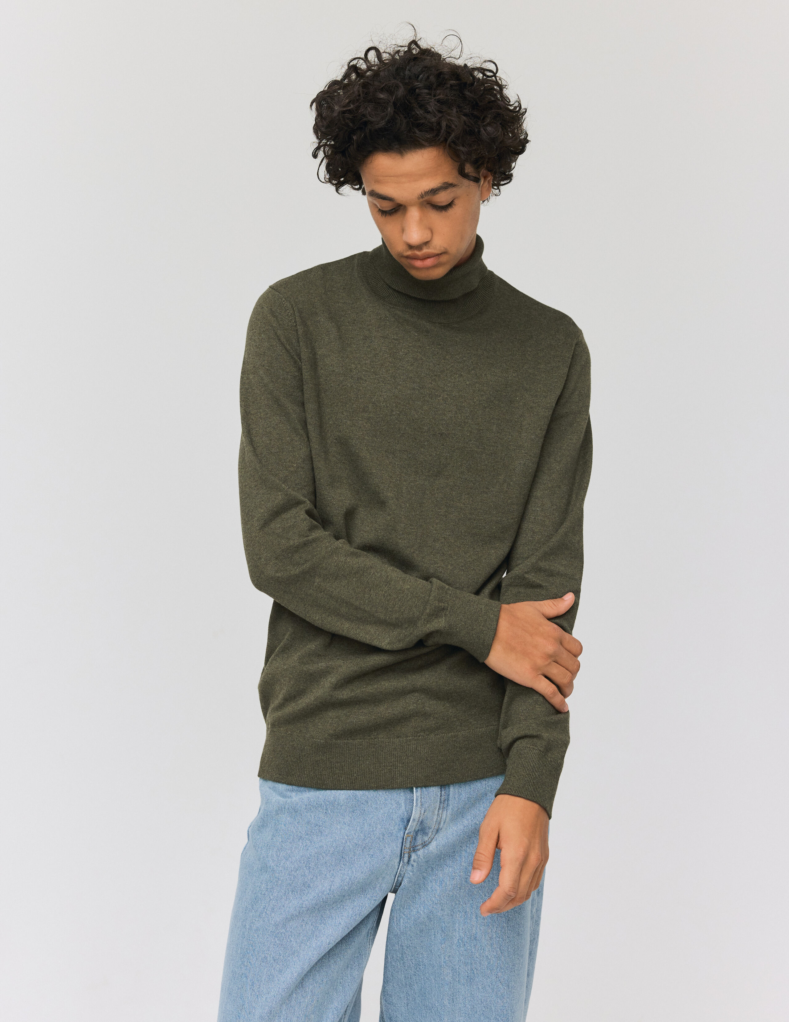 Pull col on sale roulé vert homme