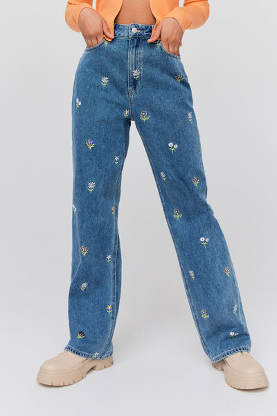 Jean straight à broderies