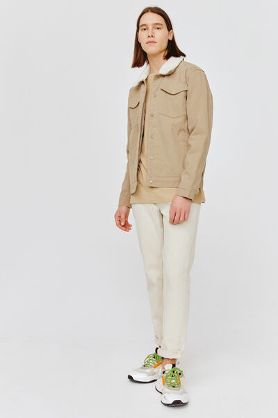 Veste trucker denim beige col sherpa