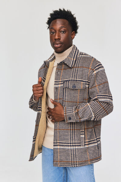 Veste surchemise à carreaux en laine sherpa