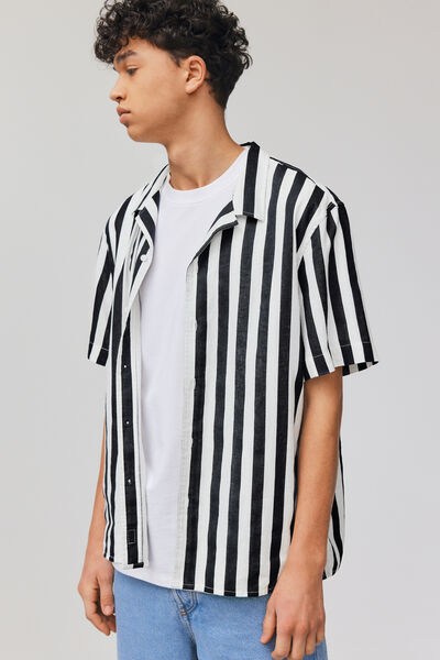 Chemise rayée manches courtes lin viscose