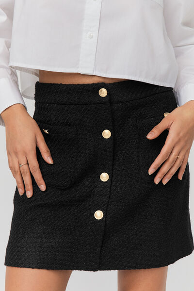Jupe tweed boutons dorés