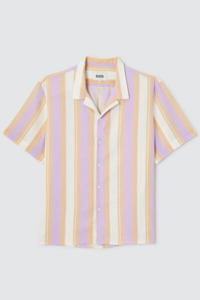 Chemise rayée manches courtes lin viscose