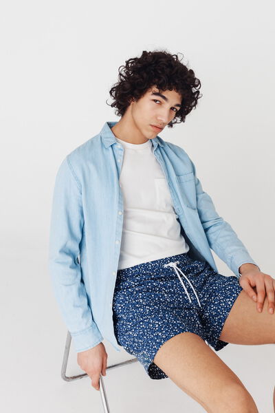 Short de bain mi-long imprimé fleuris
