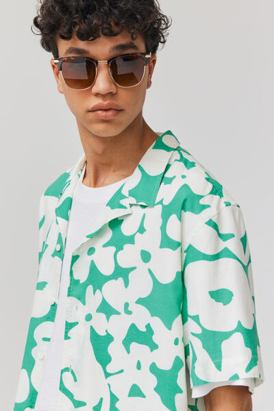 Chemise imprimée manches courtes lin