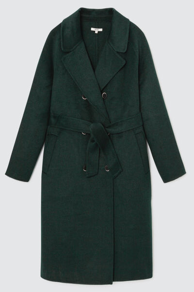 Manteau long ceintur&eacute; en laine