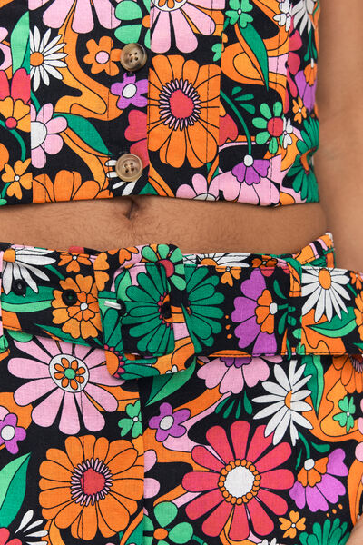 Short ceinturé imprimé en lin