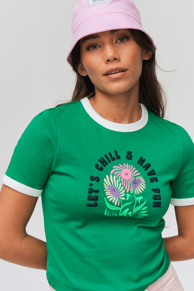 T-shirt imprimé col contrasté