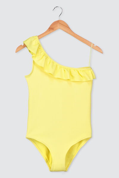 Maillot de bain 1 pièce asymétrique à volant uni