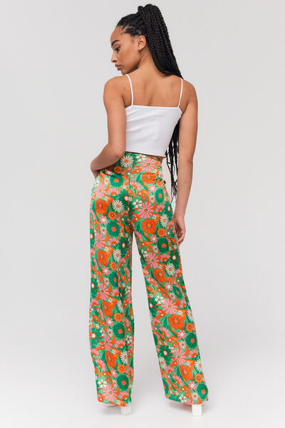 Pantalon fluide large en satin imprimé