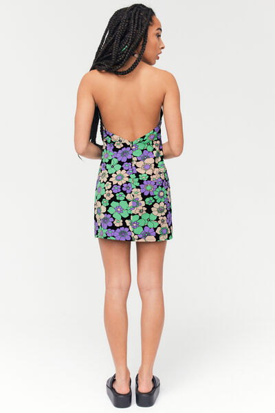 Robe courte imprimée dos nu