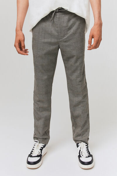Pantalon urbain à carreaux taille élastiquée