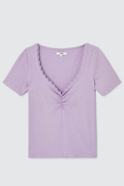 T-shirt pointelle col V