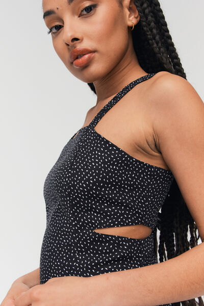 Robe courte cut out imprimée en lin