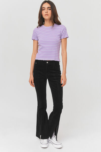 Pantalon flare en velours à fentes