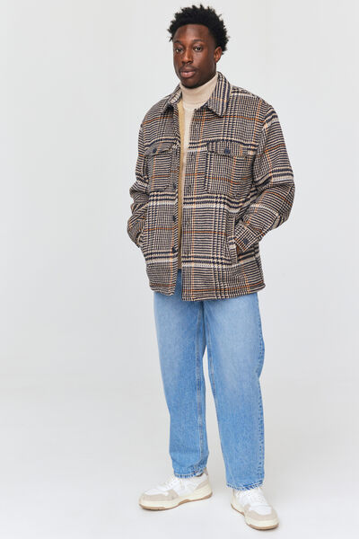 Veste surchemise à carreaux en laine sherpa