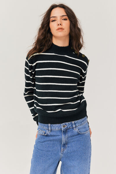 Pull rayé boutons épaule