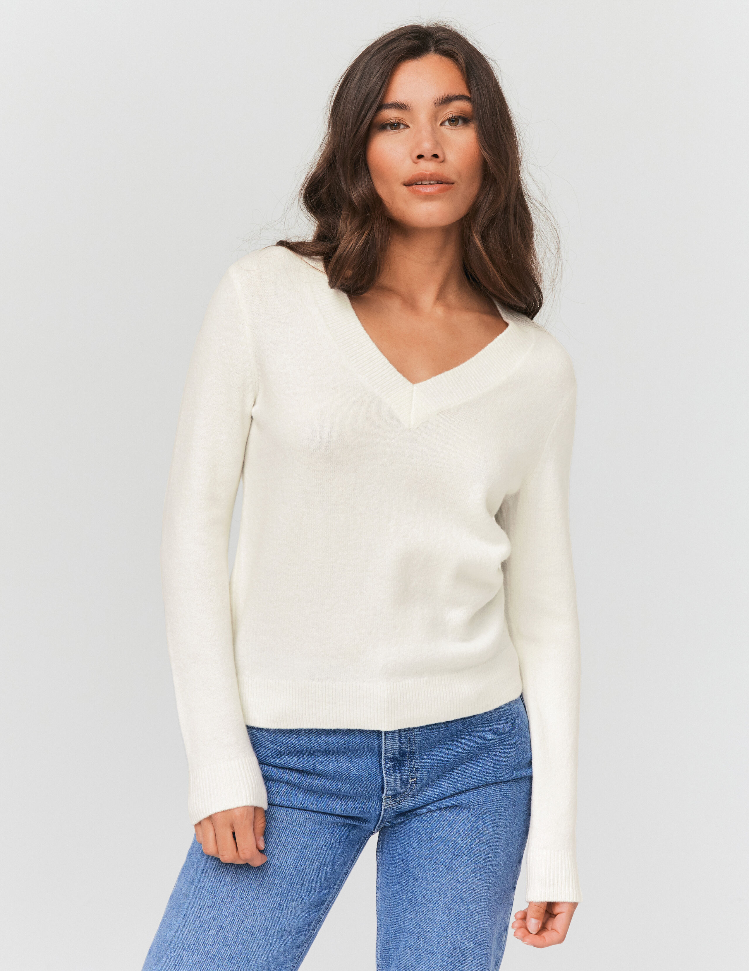Pull col V uni Blanc BZB