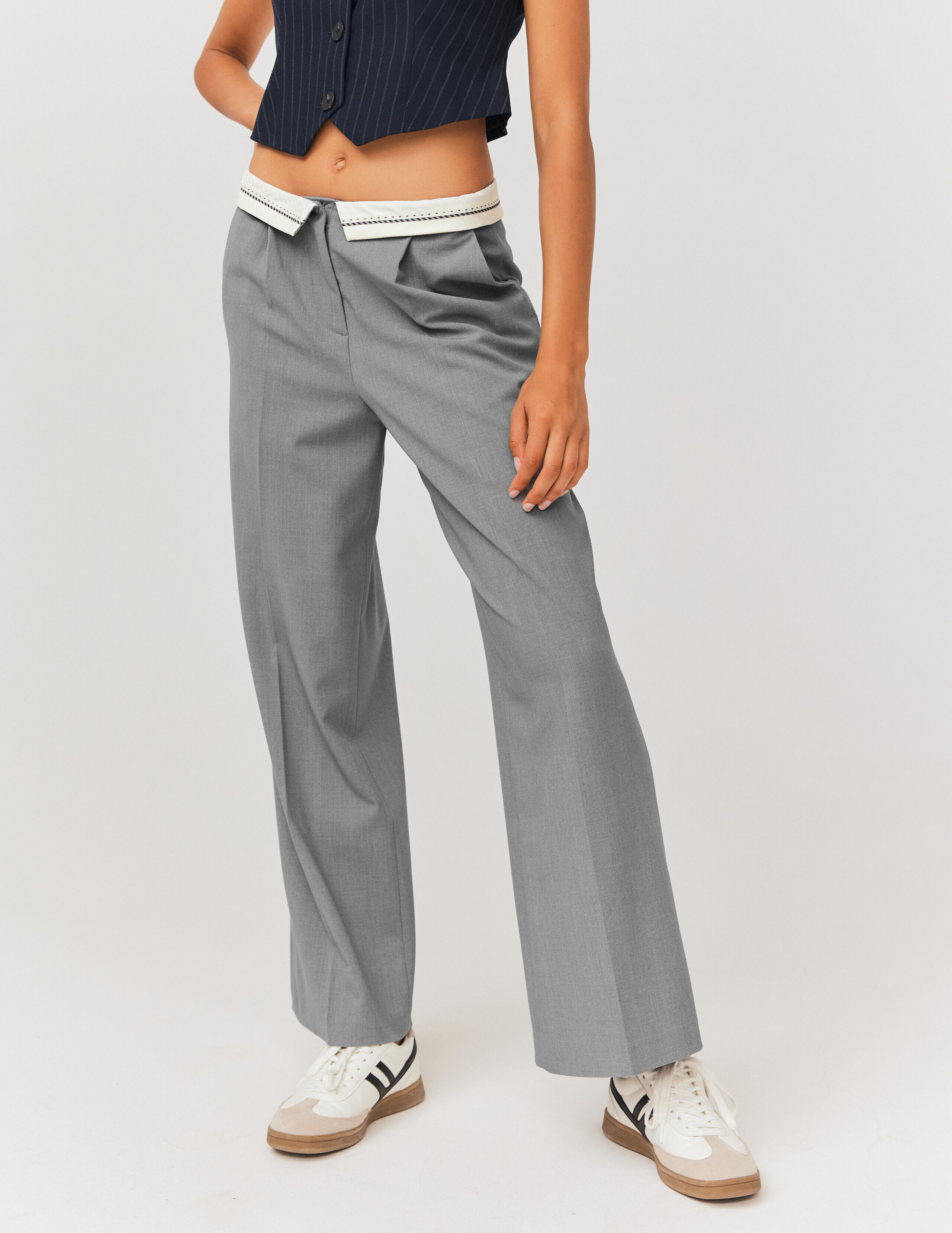 Pantalon ceinture retourn e Gris moyen BZB