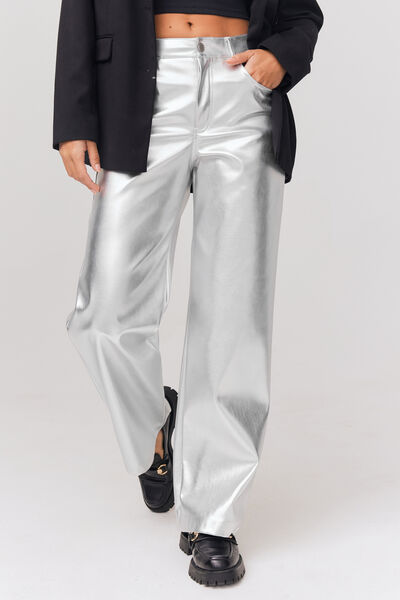 Pantalon large argenté brillant
