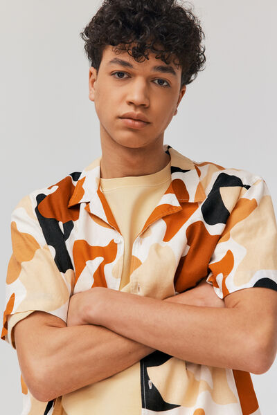 Chemise imprimée manches courtes lin