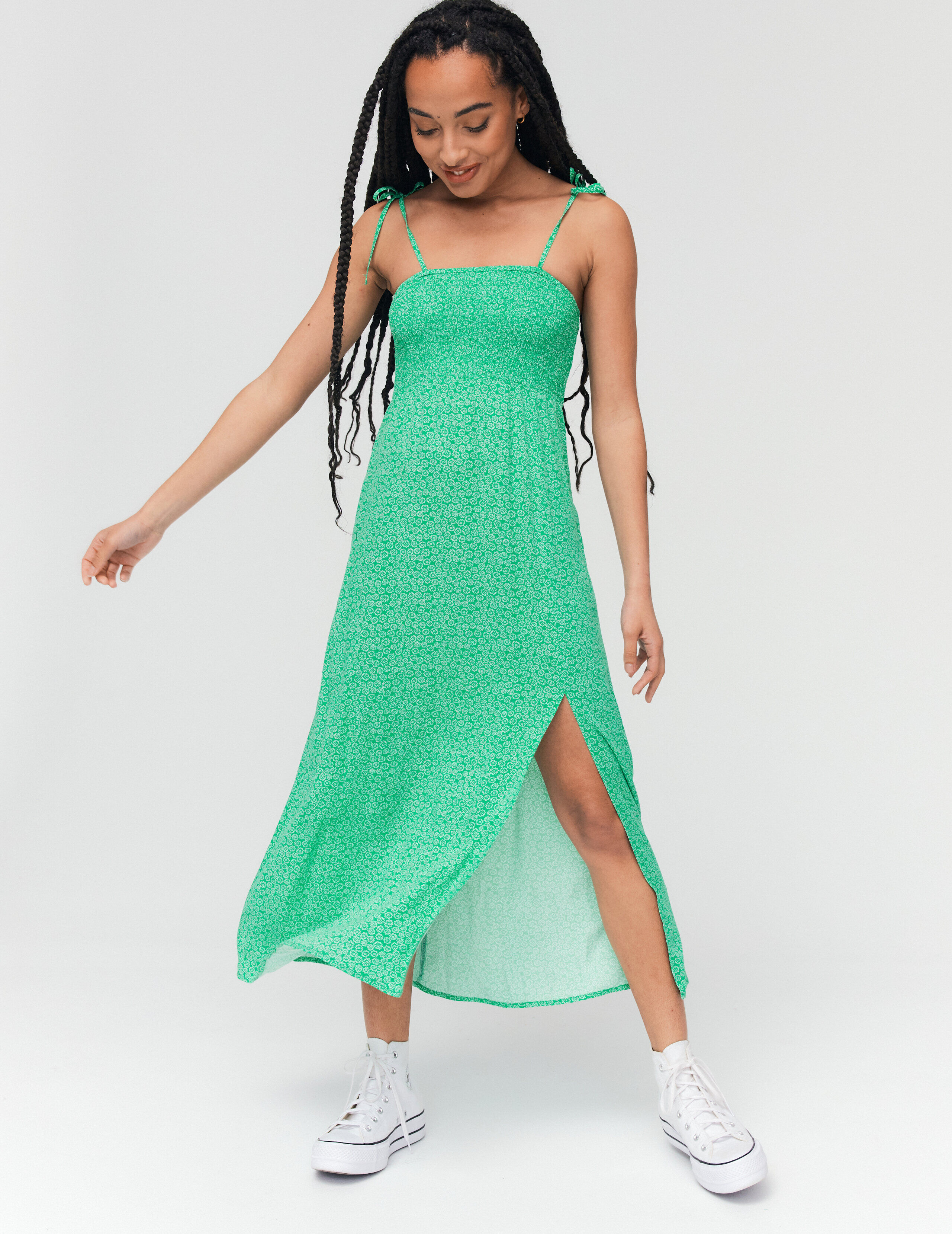 Robe longue bretelles nouer Vert BZB