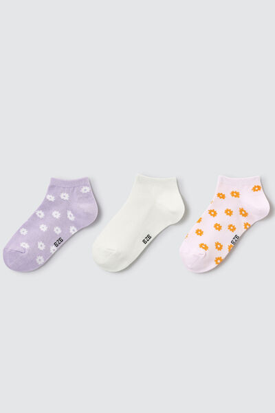 Lot de 3 paires de socquettes fantaisie fleurs