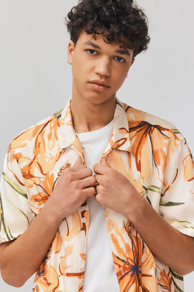 Chemise imprimée manches courtes lin