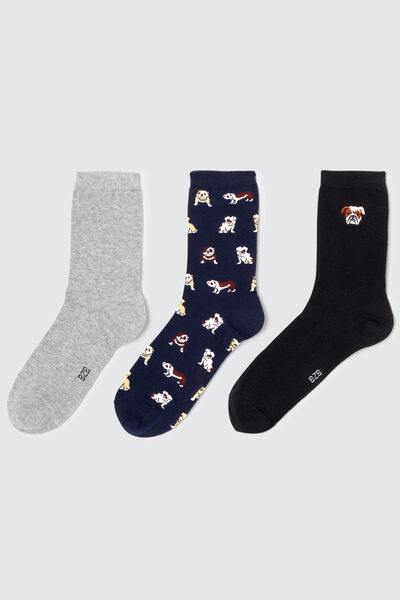 Lot de 3 paires de chaussettes fantaisie bouledogu