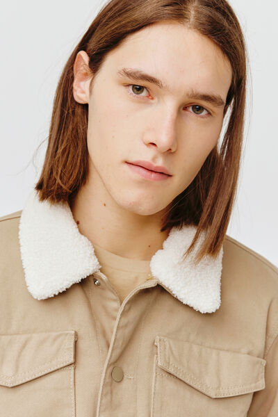Veste trucker denim beige col sherpa