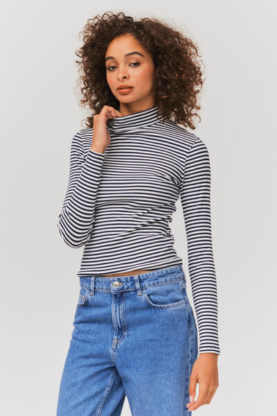 T-shirt col montant rayé