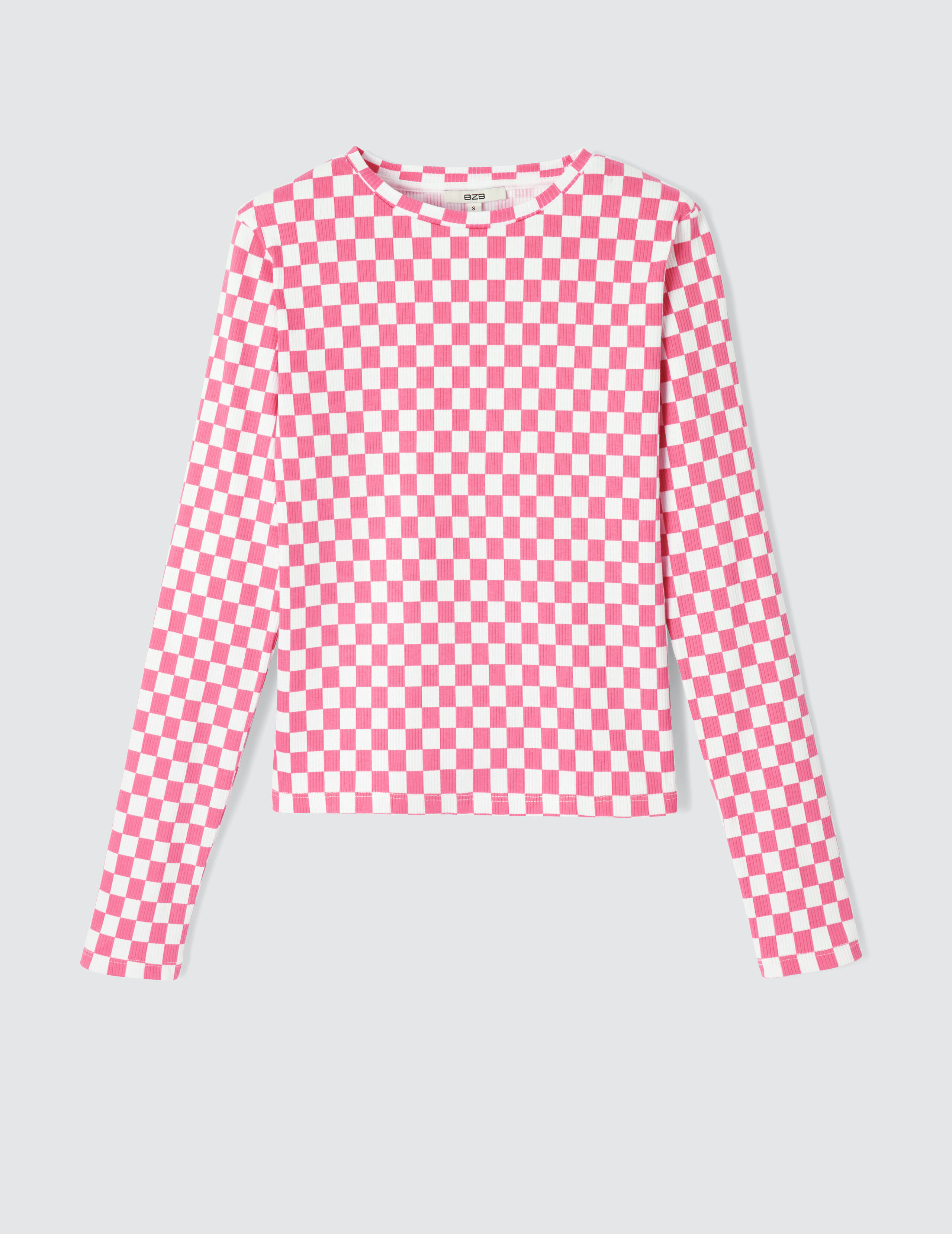 T shirt damier manches longues Rose BZB