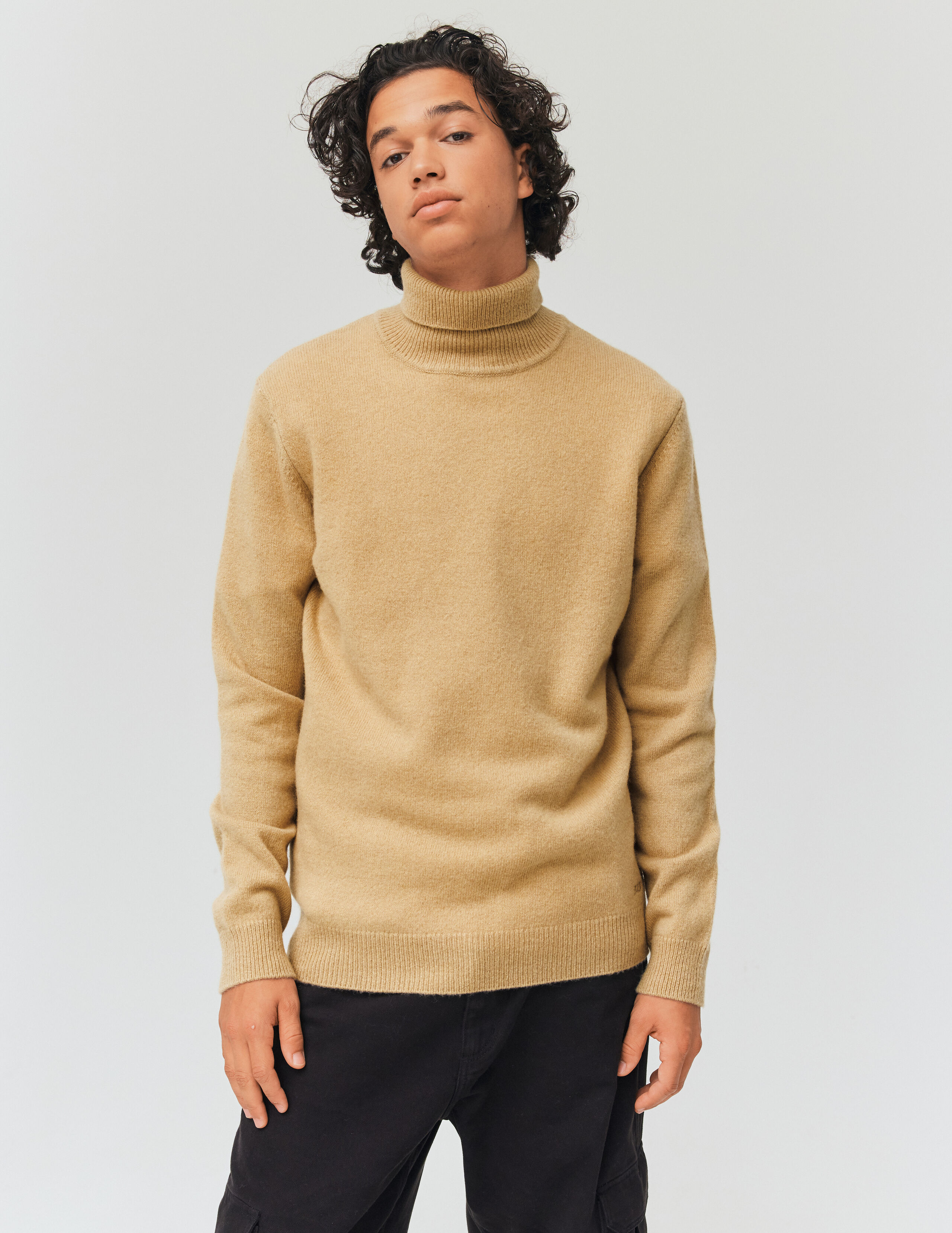 Pull col best sale roulé beige homme