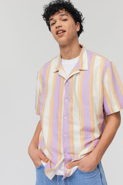 Chemise rayée manches courtes lin viscose