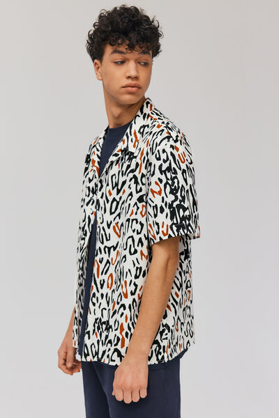 Chemise imprimée manches courtes lin