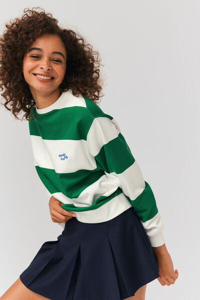 Sweat col rond rayé brodé