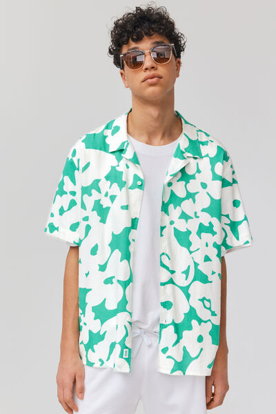 Chemise imprimée manches courtes lin