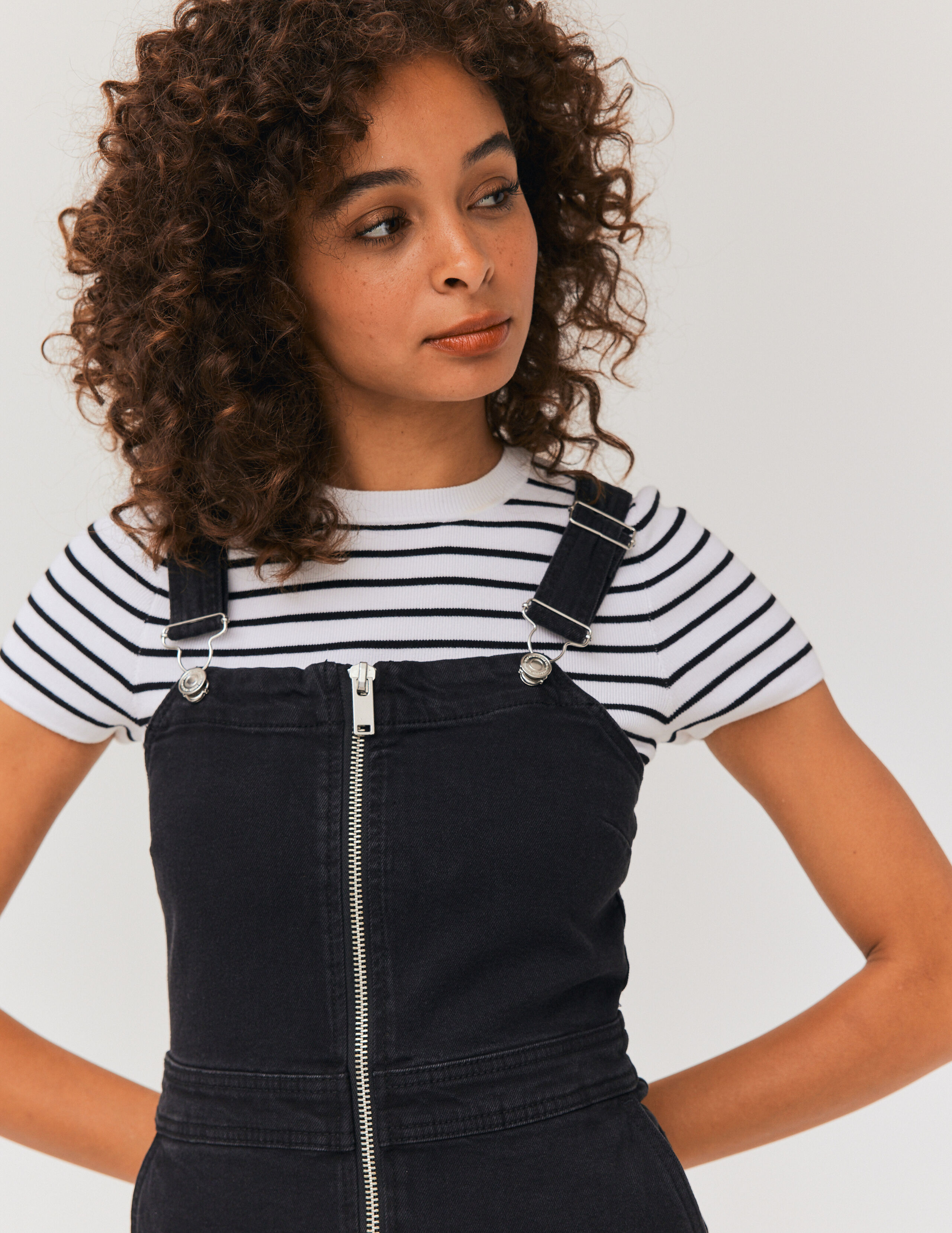 Robe chasuble en jean Noir BZB