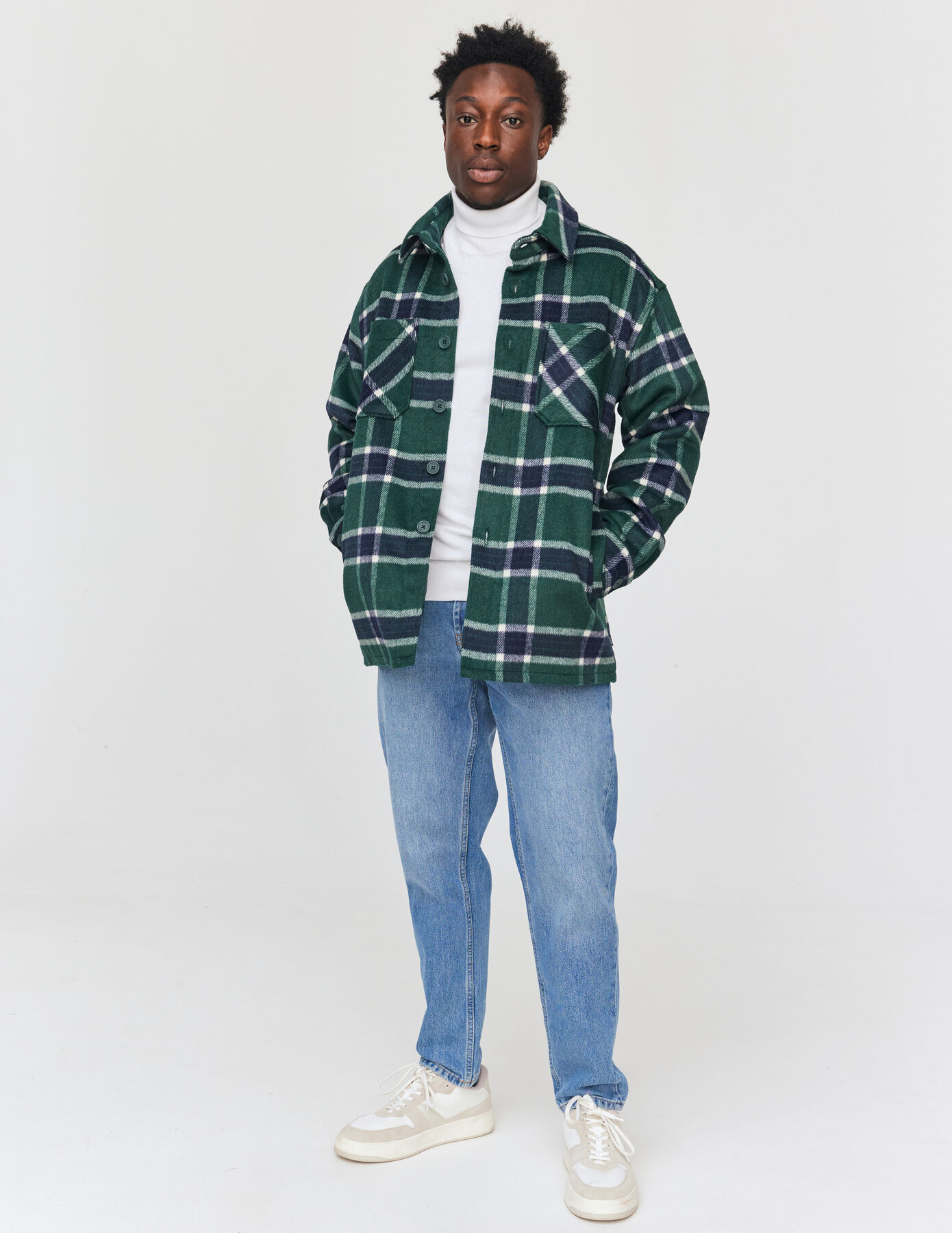 Veste surchemise à carreaux en laine