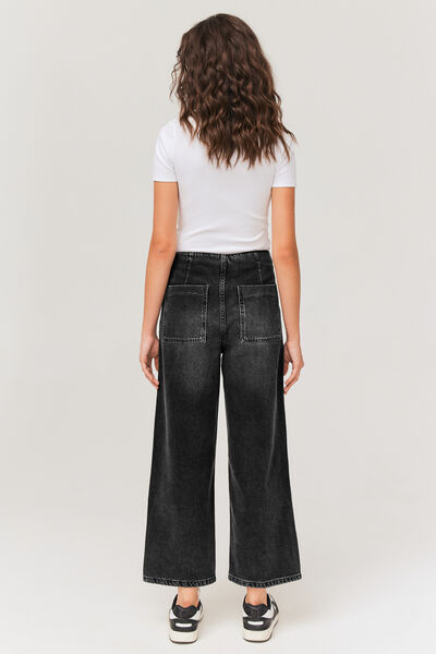 Jean wide leg cropped boutonné