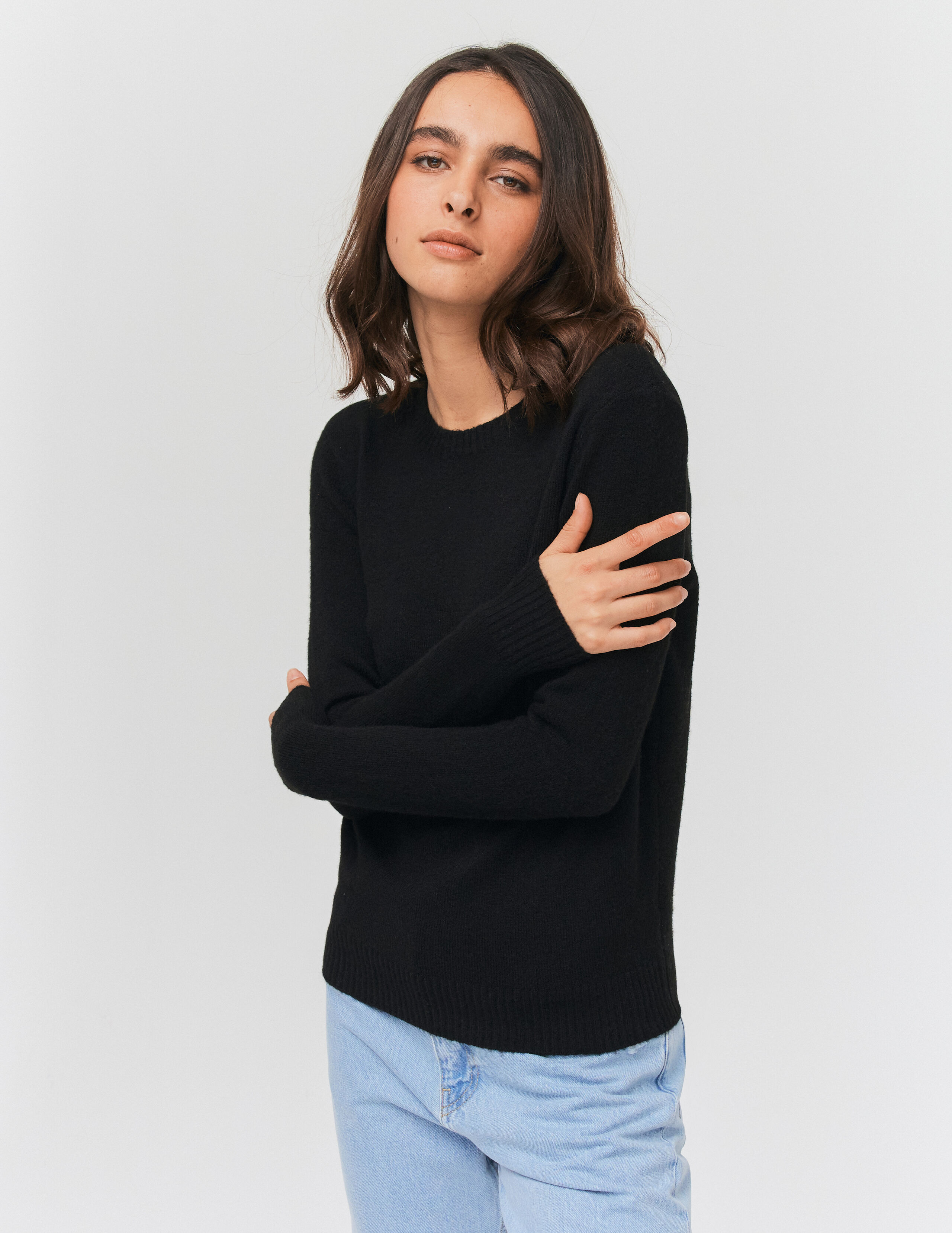 Pull col rond noir discount femme