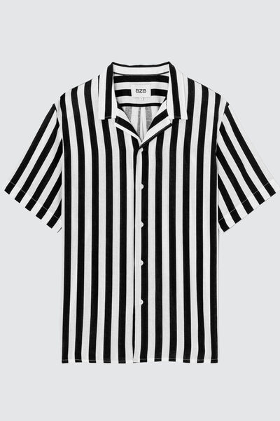 Chemise rayée manches courtes lin viscose
