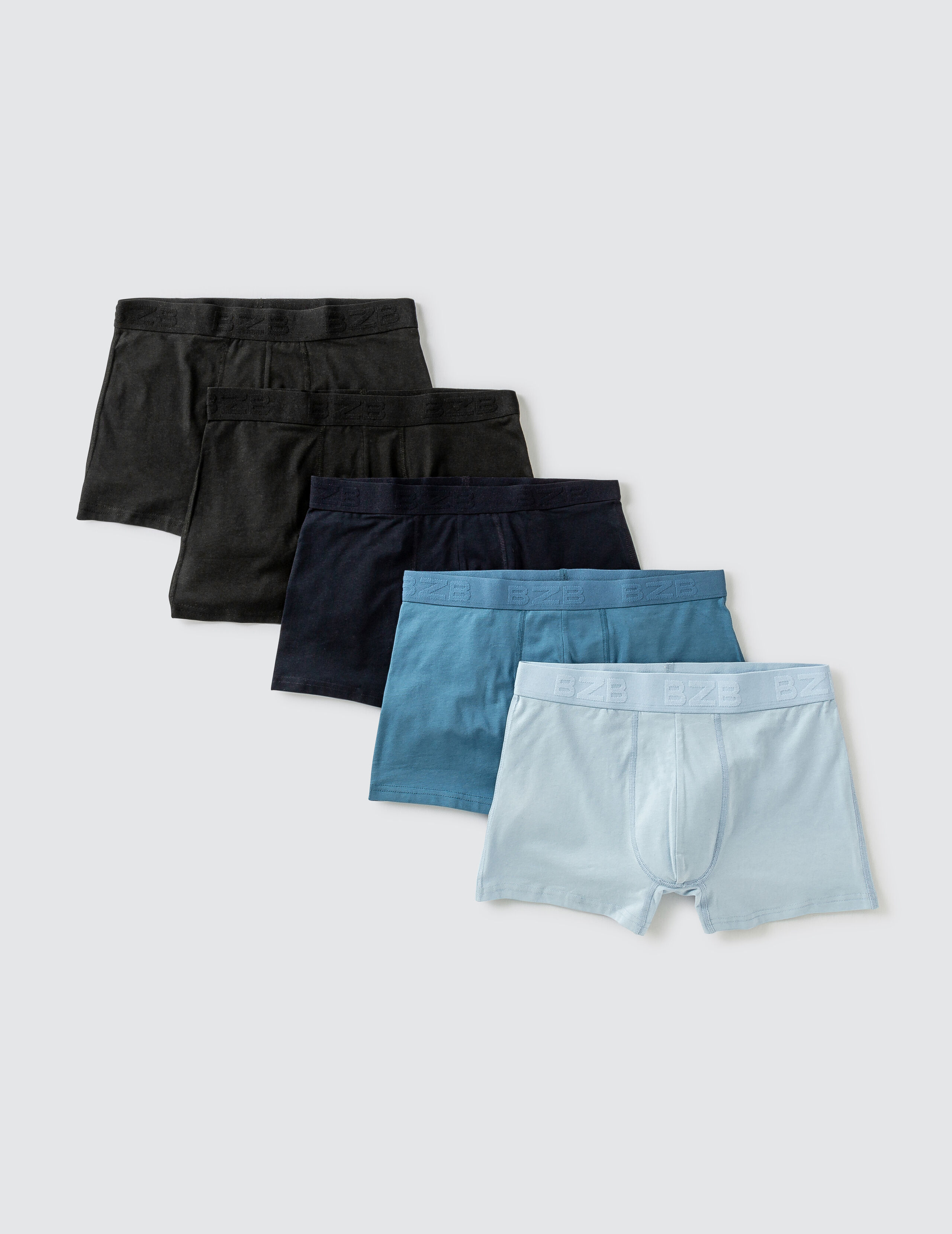 Lot de 5 boxers unis Bleu fonc BZB