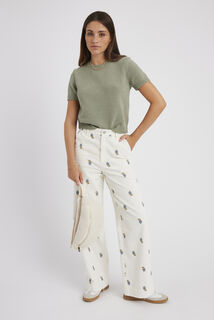 Pantalon velours brodé