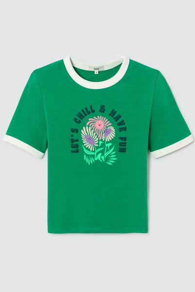 T-shirt imprimé col contrasté