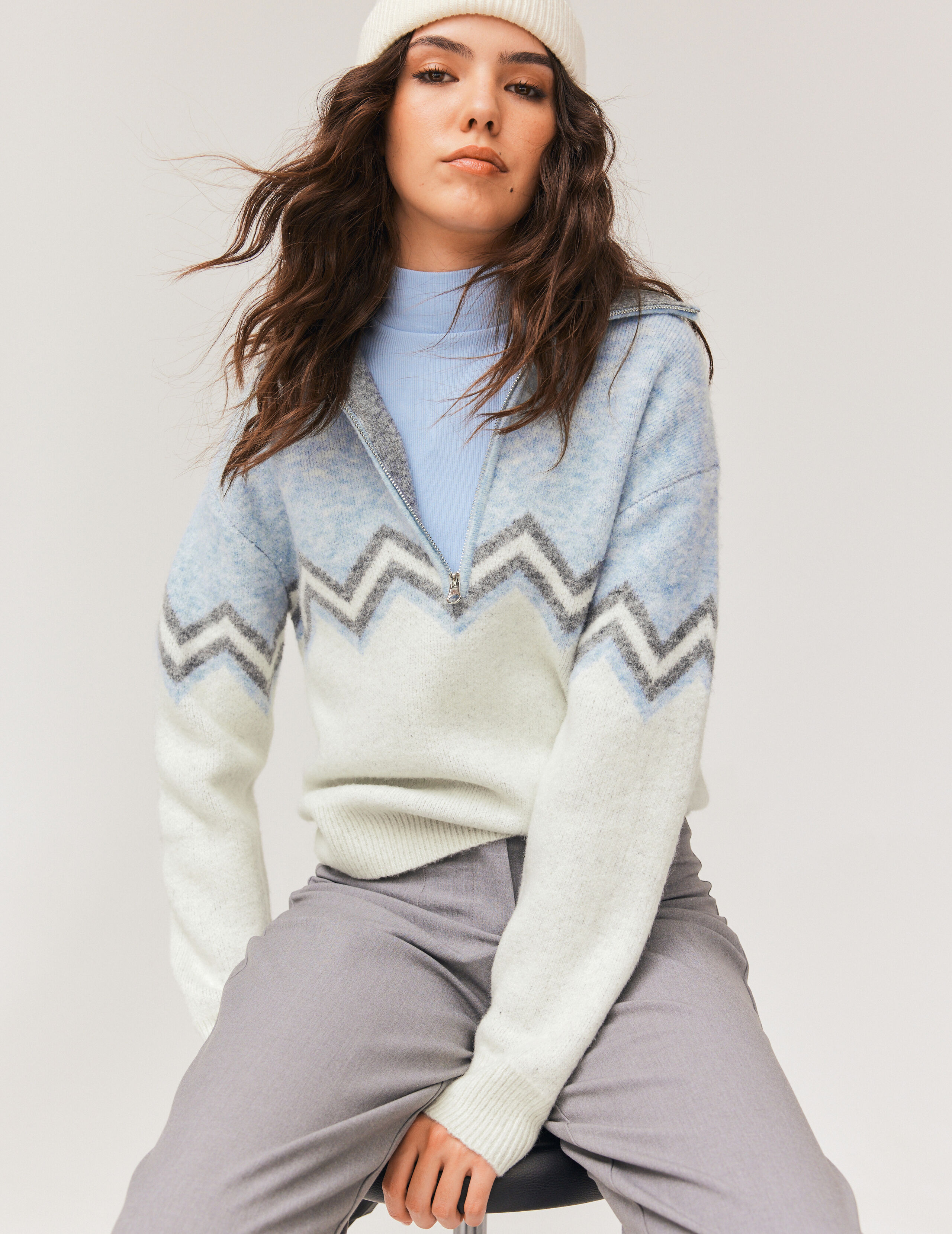 Pull col zippé femme sales